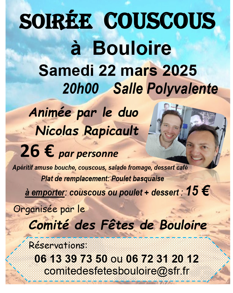 affiche couscous à Bouloire 22 mars 2025